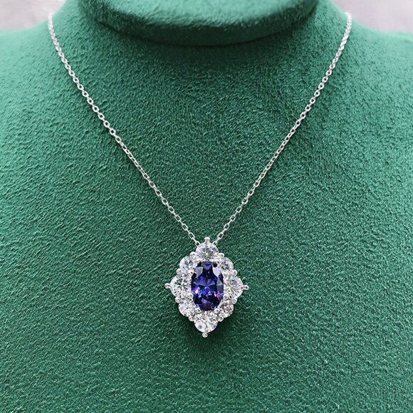 Shinny Blue Stone Jewelry Sliver Coating CZ Necklace for Women, HA4553 - Picture 3 of 5